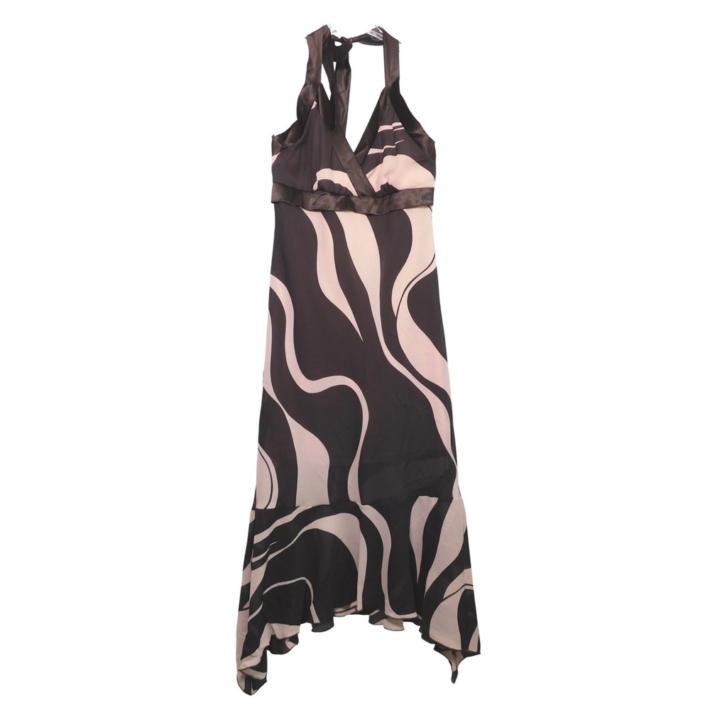 Vintage Forever 21 Abstract Swirl Halter‎ Handkerchief Hem Midi Dress Large
